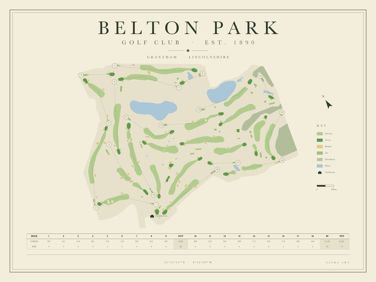 Belton Park golf course map poster, landscape