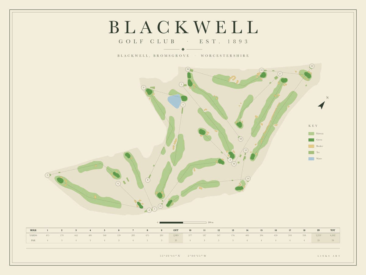 Blackwell golf course map poster, landscape