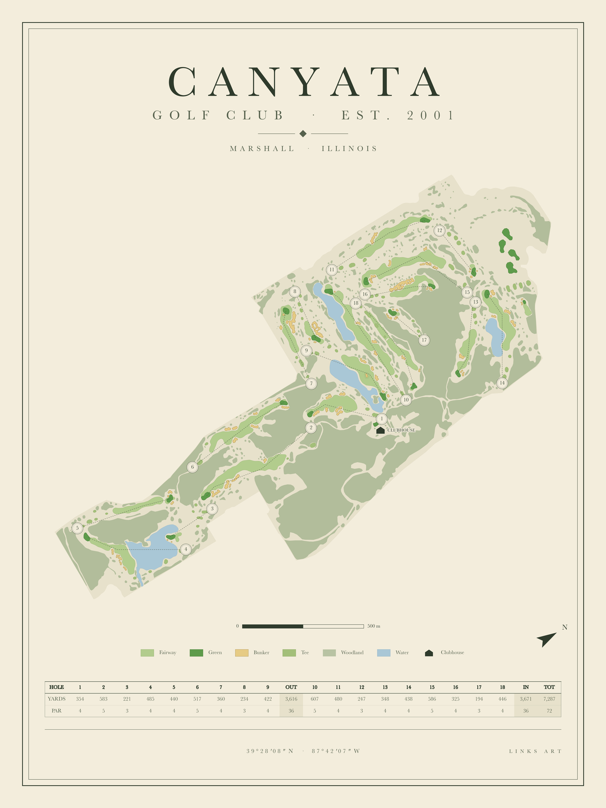 Canyata golf course map poster, portrait