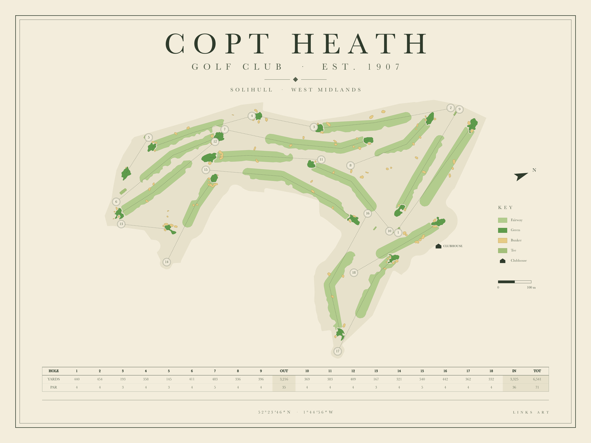 Copt Heath golf course map poster, landscape
