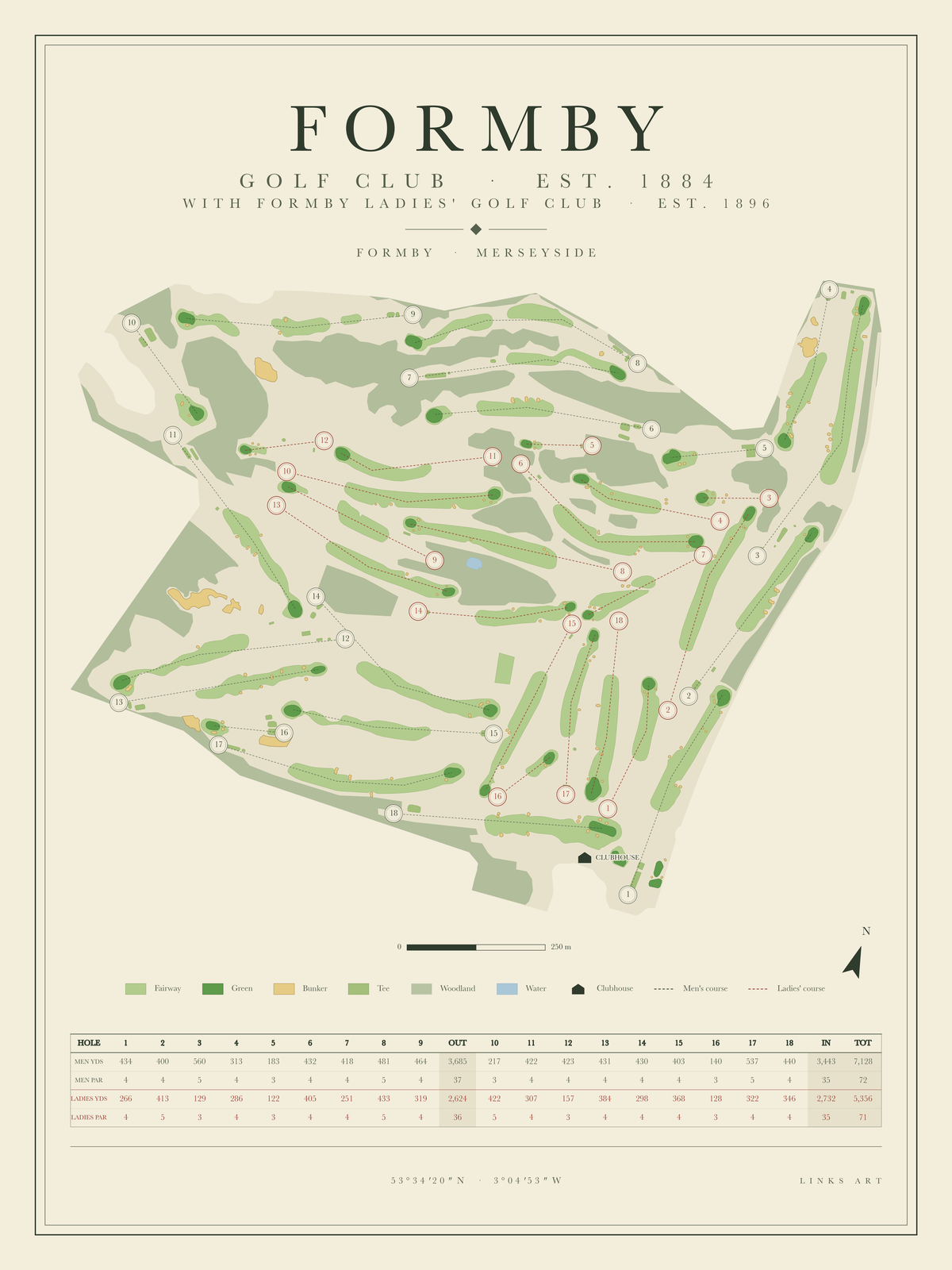 Formby golf course map poster, portrait