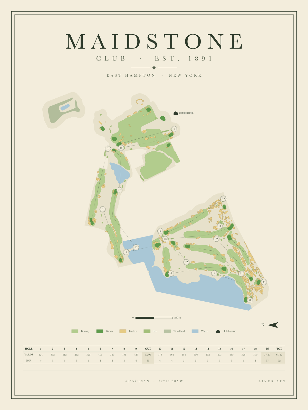 Maidstone golf course map poster, portrait