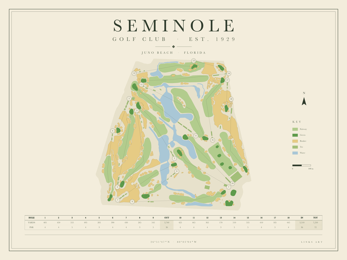 Seminole golf course map poster, landscape