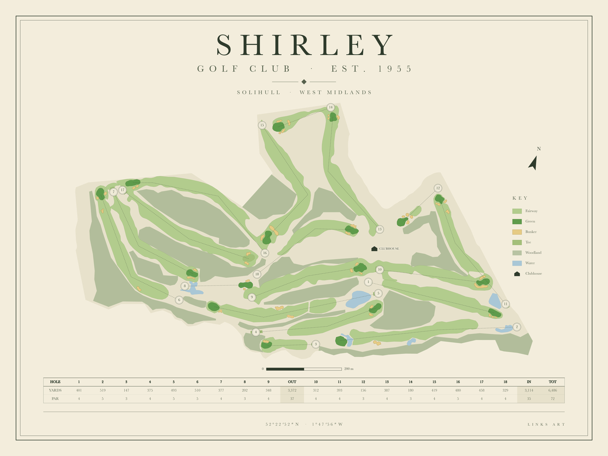 Shirley golf course map poster, landscape