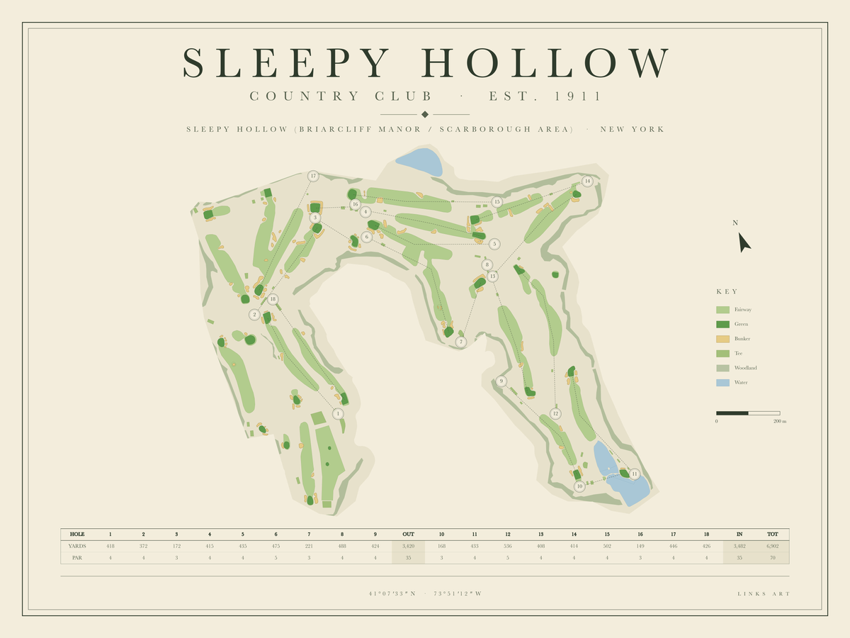Sleepy Hollow golf course map poster, landscape