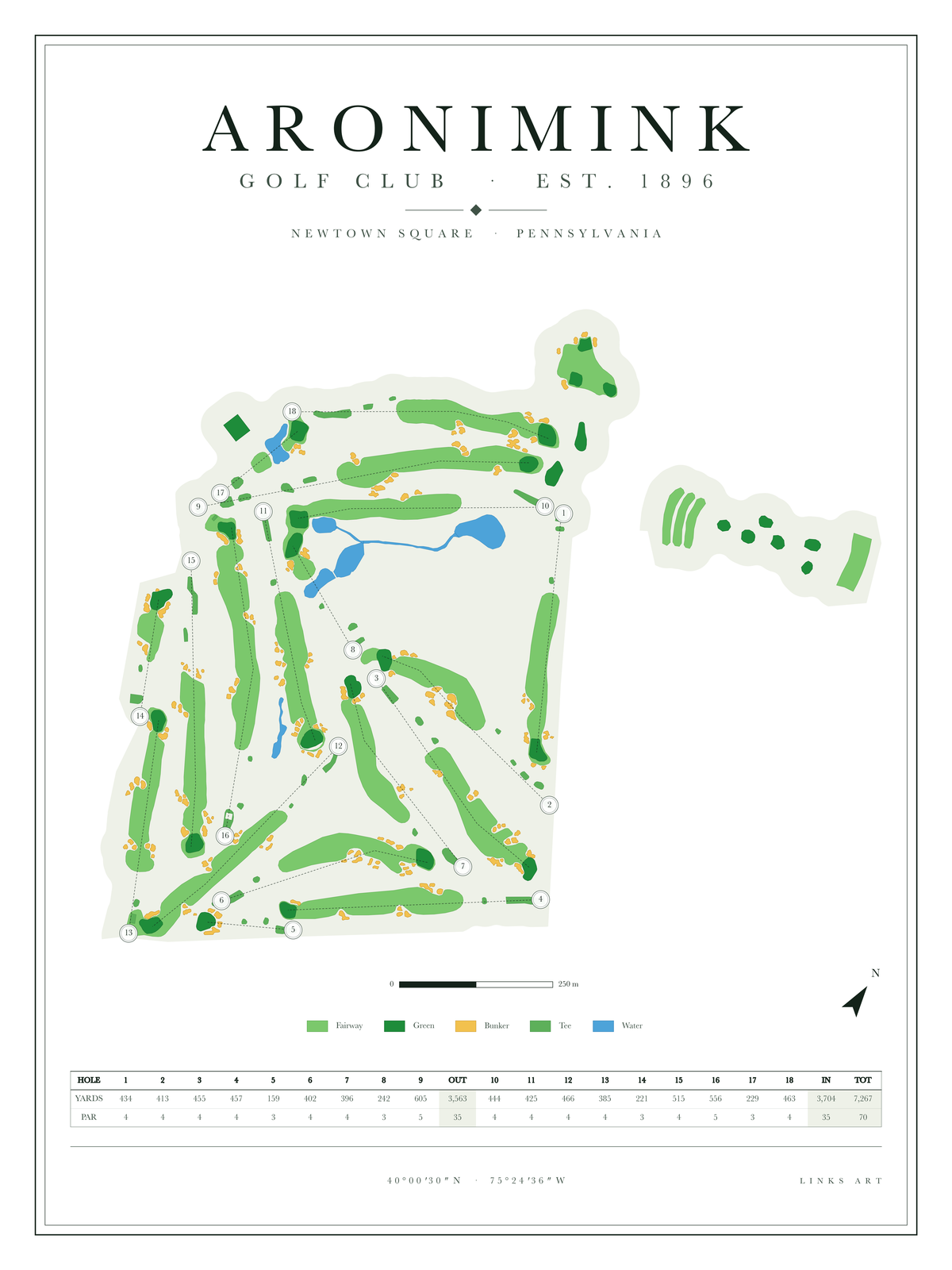 Aronimink golf course map poster, Chalk, portrait