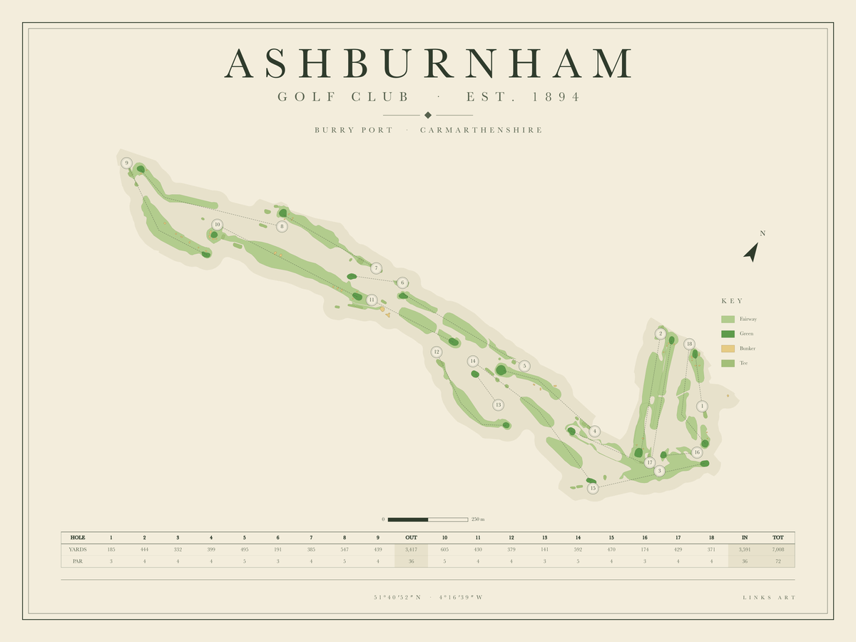 Ashburnham golf course map poster, landscape