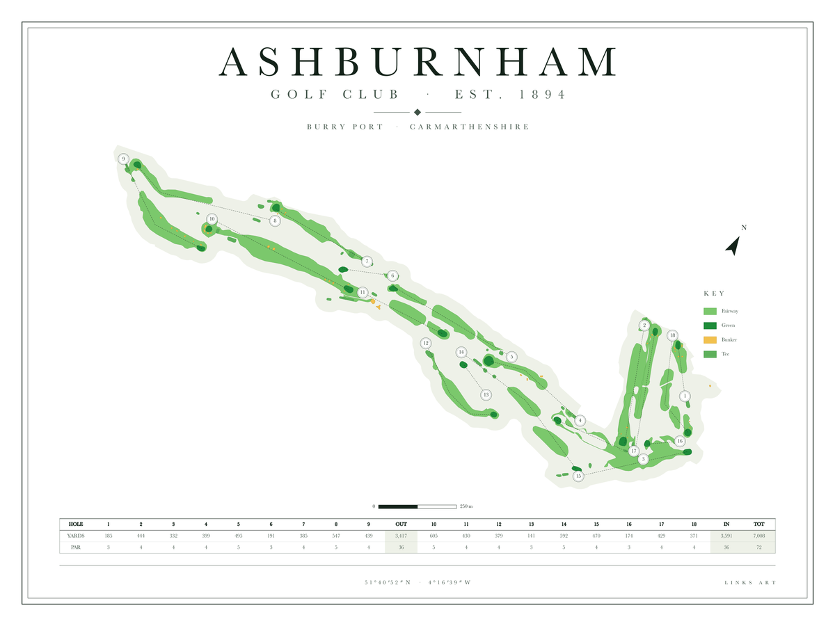 Ashburnham golf course map poster, Chalk, landscape