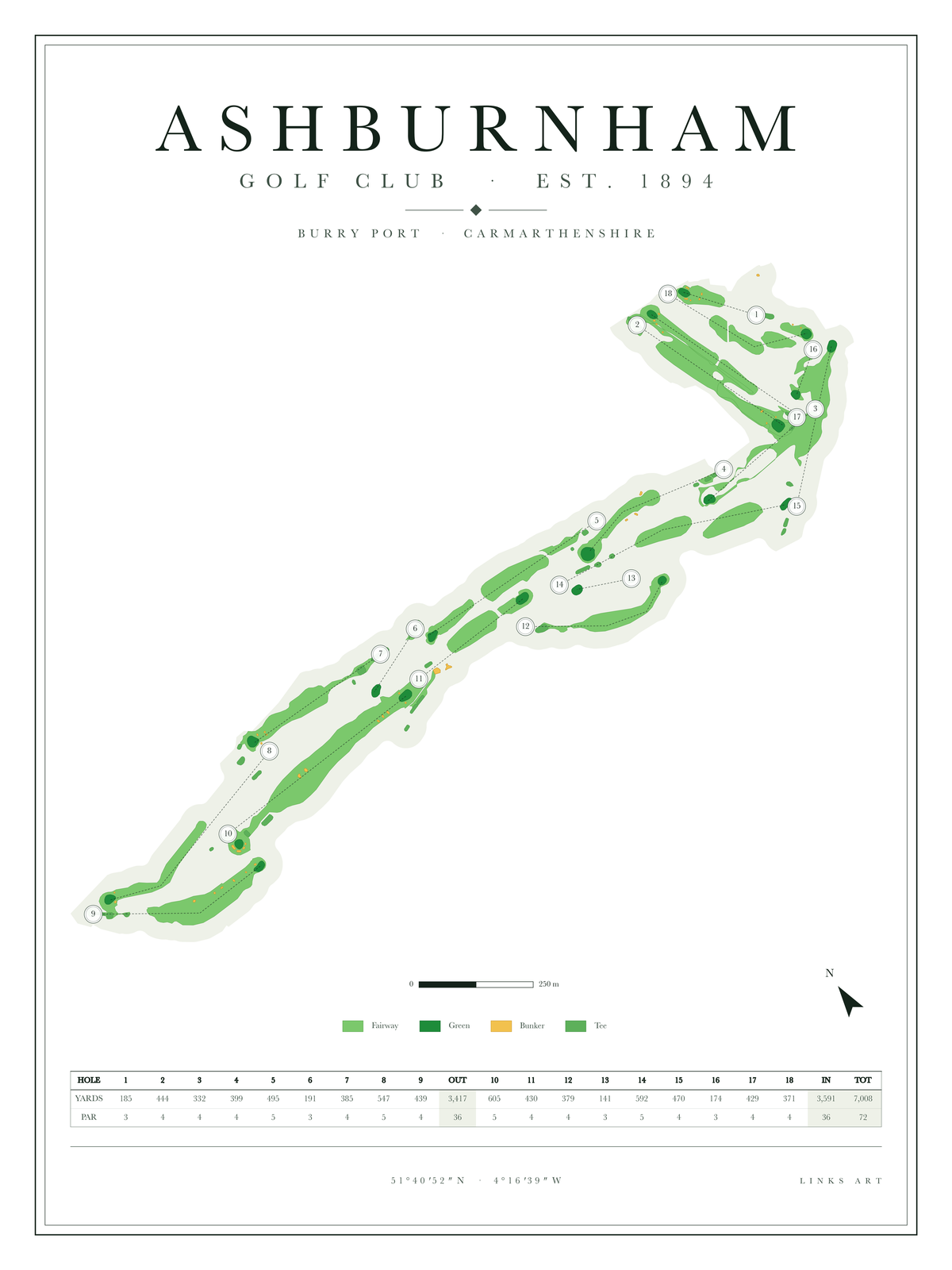 Ashburnham golf course map poster, Chalk, portrait