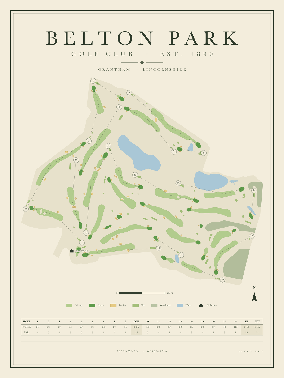 Belton Park golf course map poster, portrait