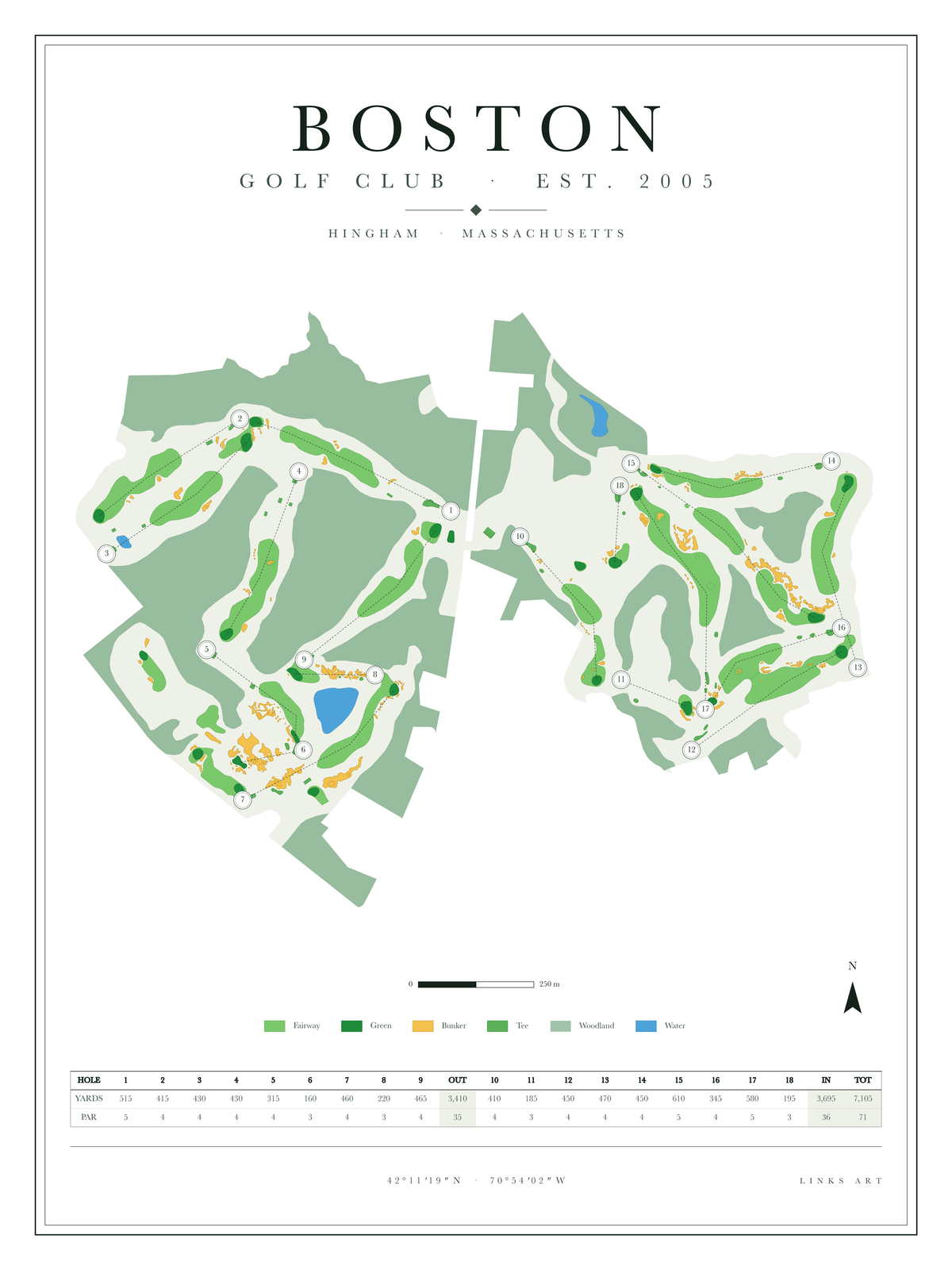 Boston golf course map poster, Chalk, portrait