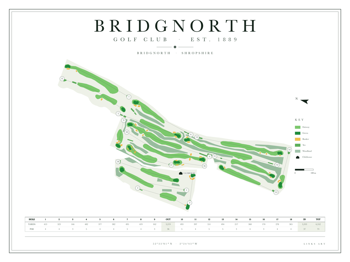 Bridgnorth golf course map poster, Chalk, landscape