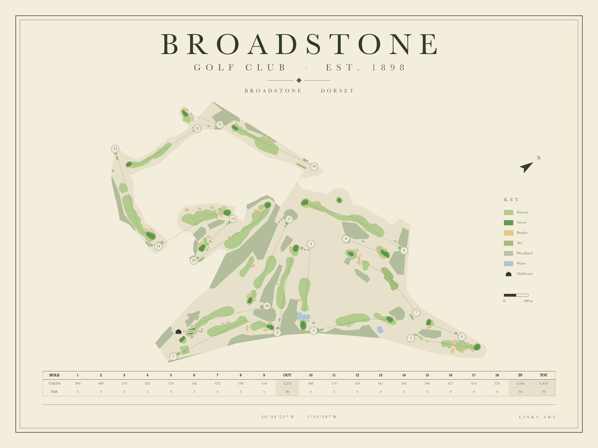 Broadstone golf course map poster, landscape
