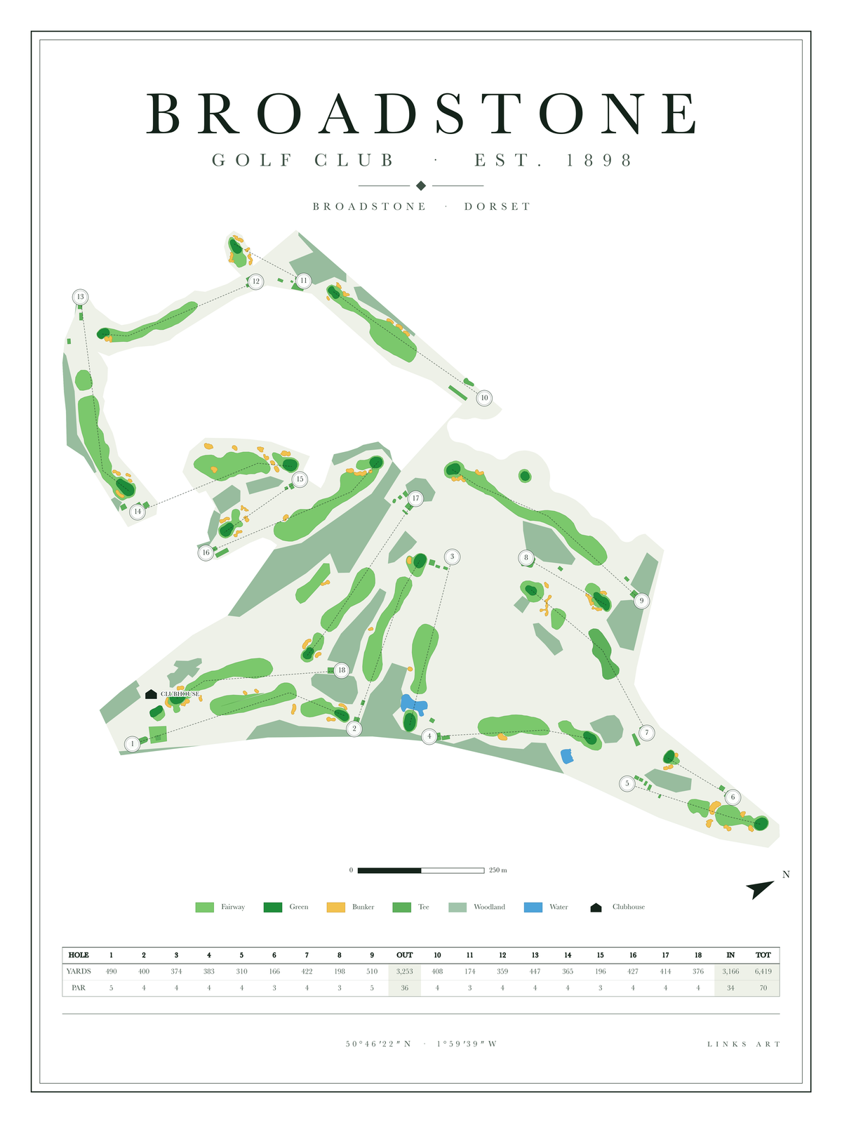 Broadstone golf course map poster, Chalk, portrait