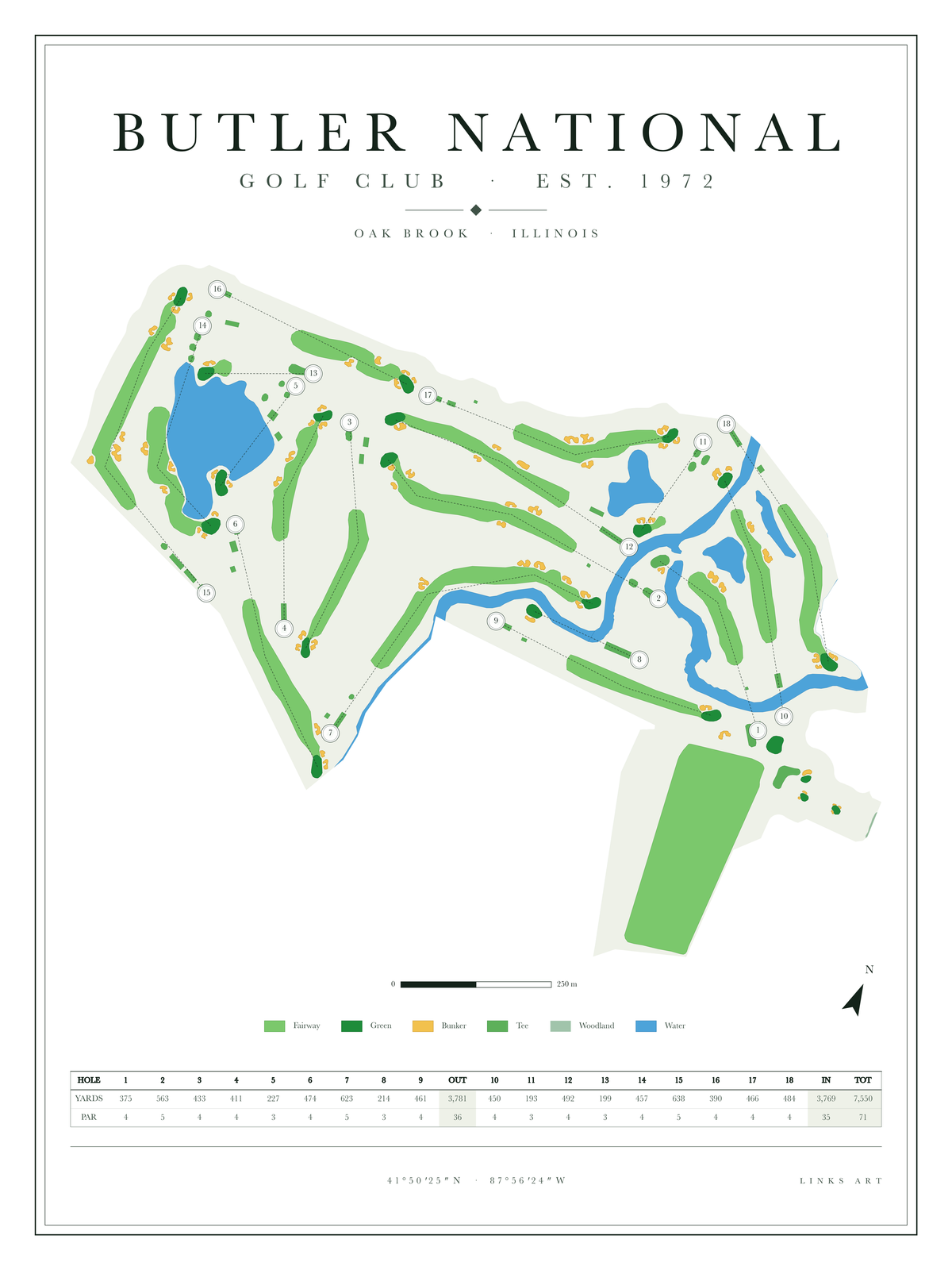 Butler National golf course map poster, Chalk, portrait