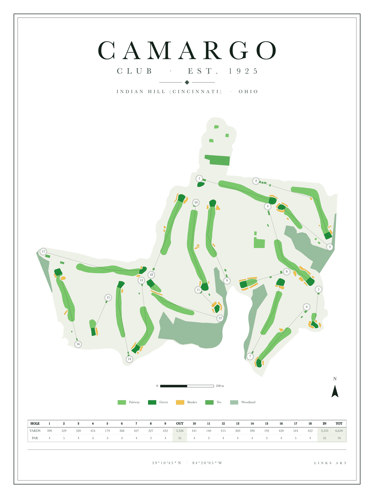 Camargo golf course map poster, Chalk, portrait