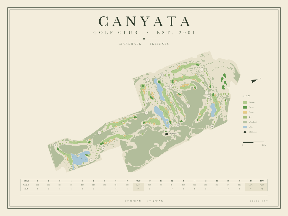 Canyata golf course map poster, landscape