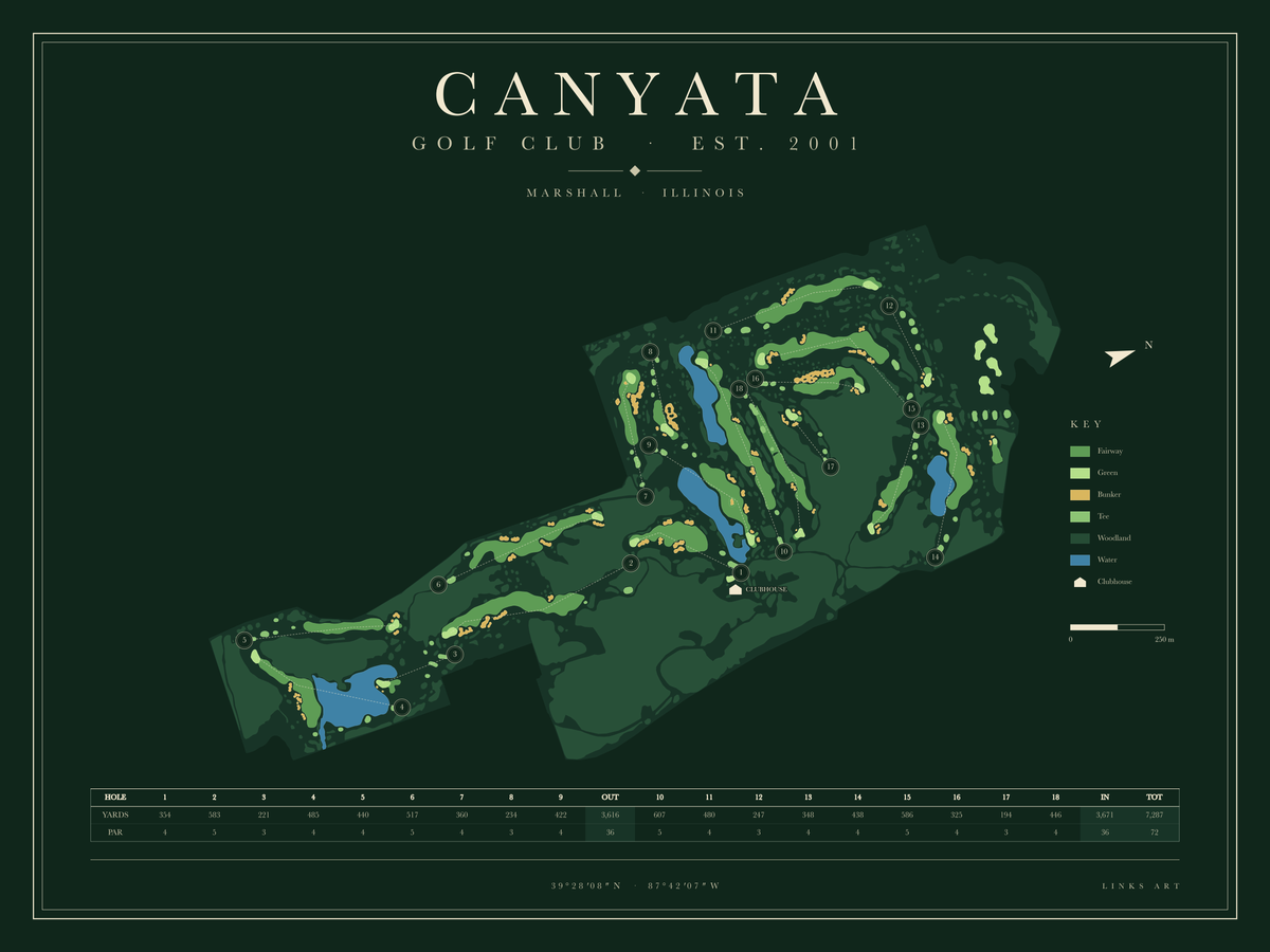 Canyata golf course map poster, Fescue, landscape