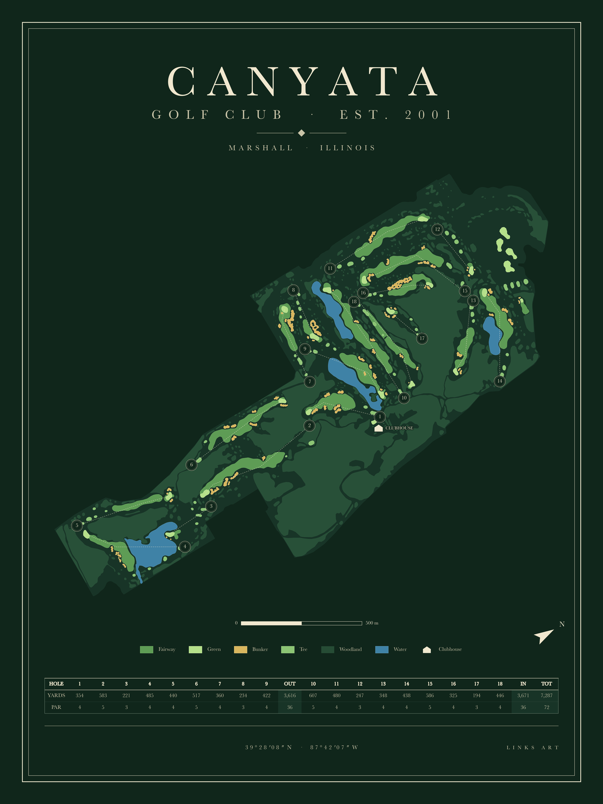 Canyata golf course map poster, Fescue, portrait