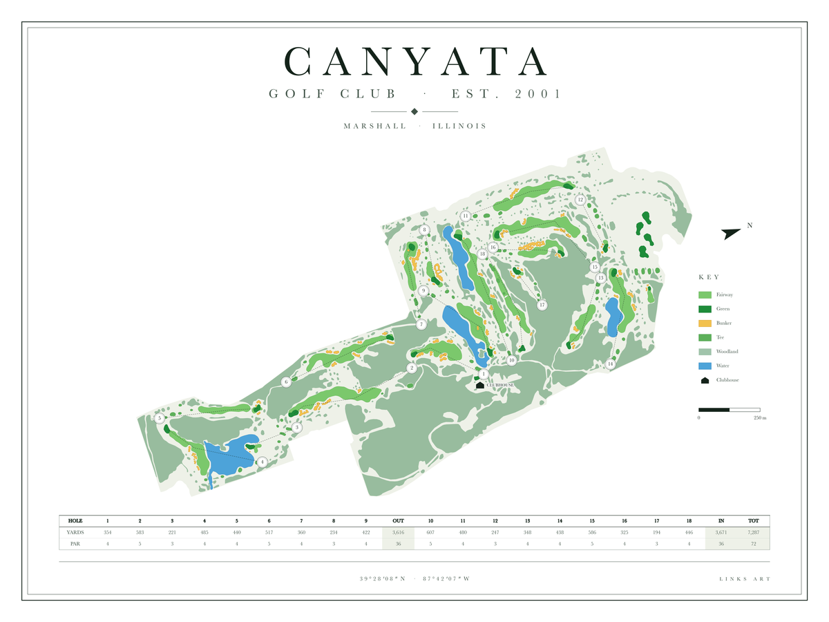 Canyata golf course map poster, Chalk, landscape