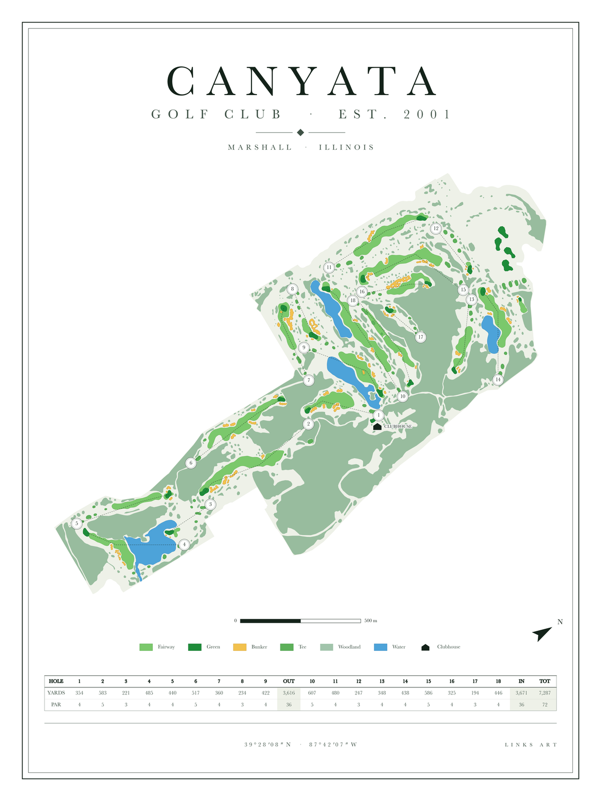 Canyata golf course map poster, Chalk, portrait