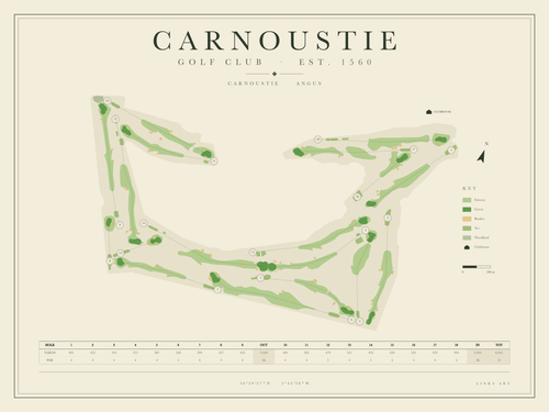 Carnoustie golf course map poster, landscape