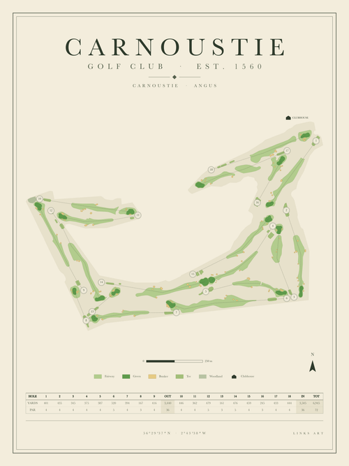Carnoustie golf course map poster, portrait