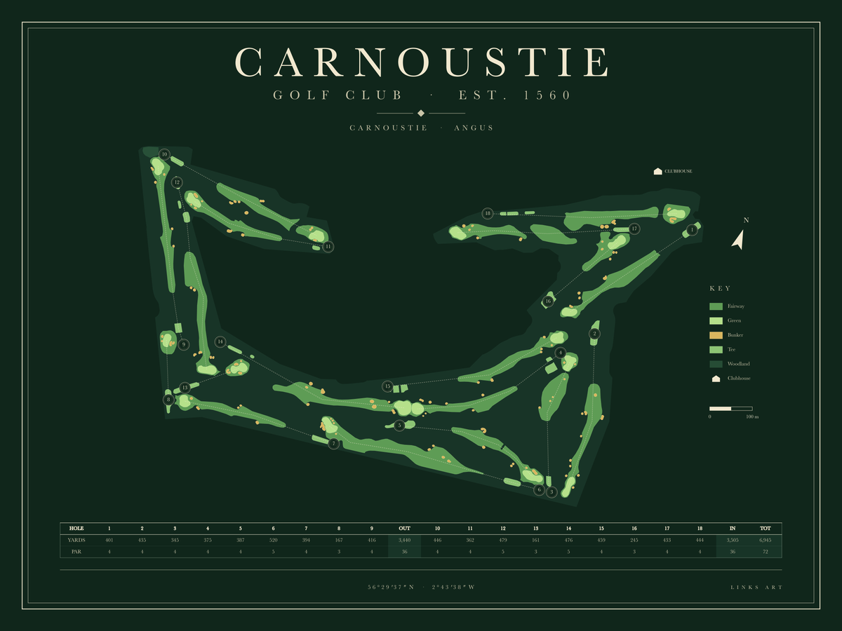 Carnoustie golf course map poster, Fescue, landscape