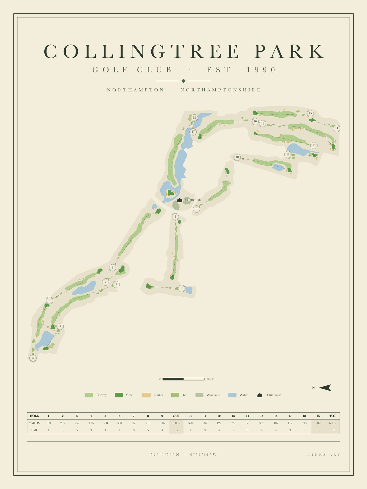 Collingtree Park golf course map poster, portrait