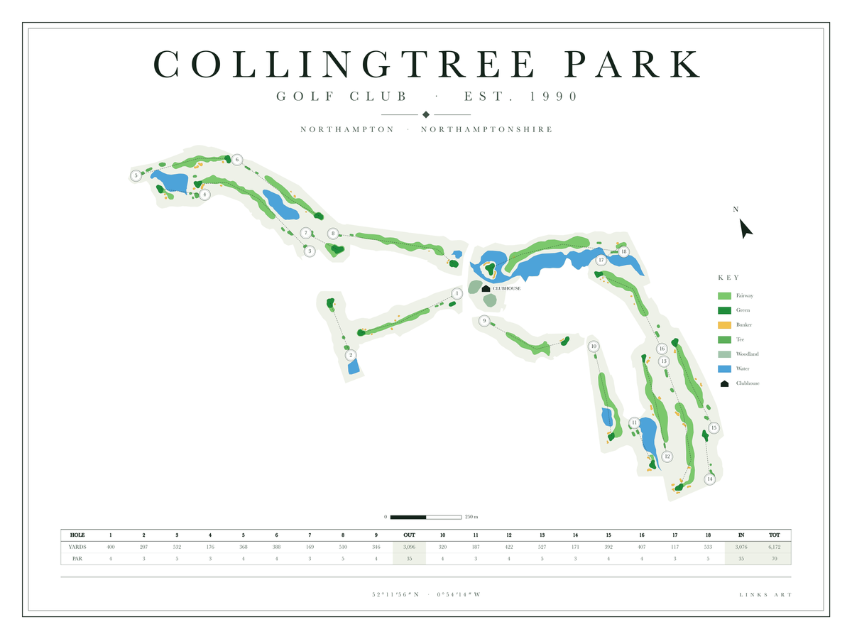 Collingtree Park golf course map poster, Chalk, landscape