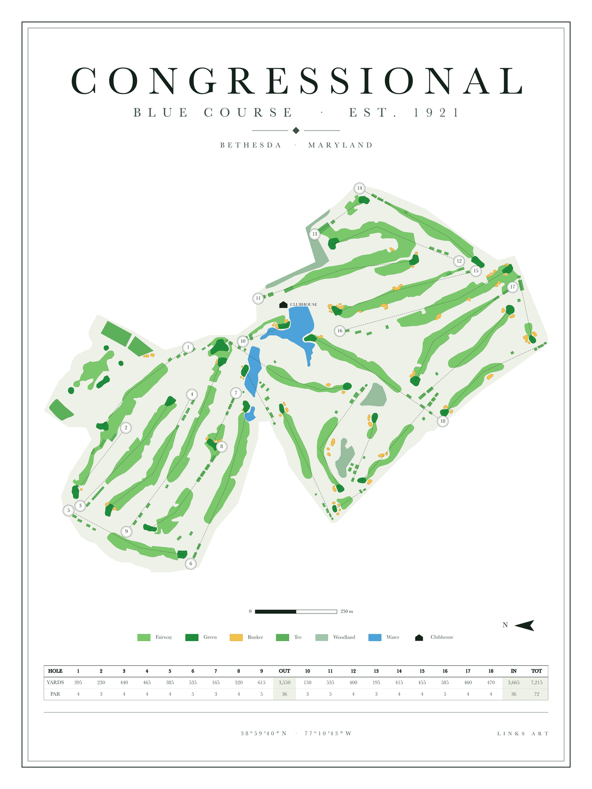 Congressional Blue Course Map golf course map poster, Chalk, portrait