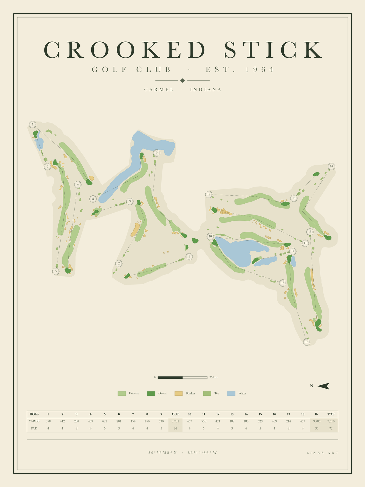 Crooked Stick golf course map poster, portrait