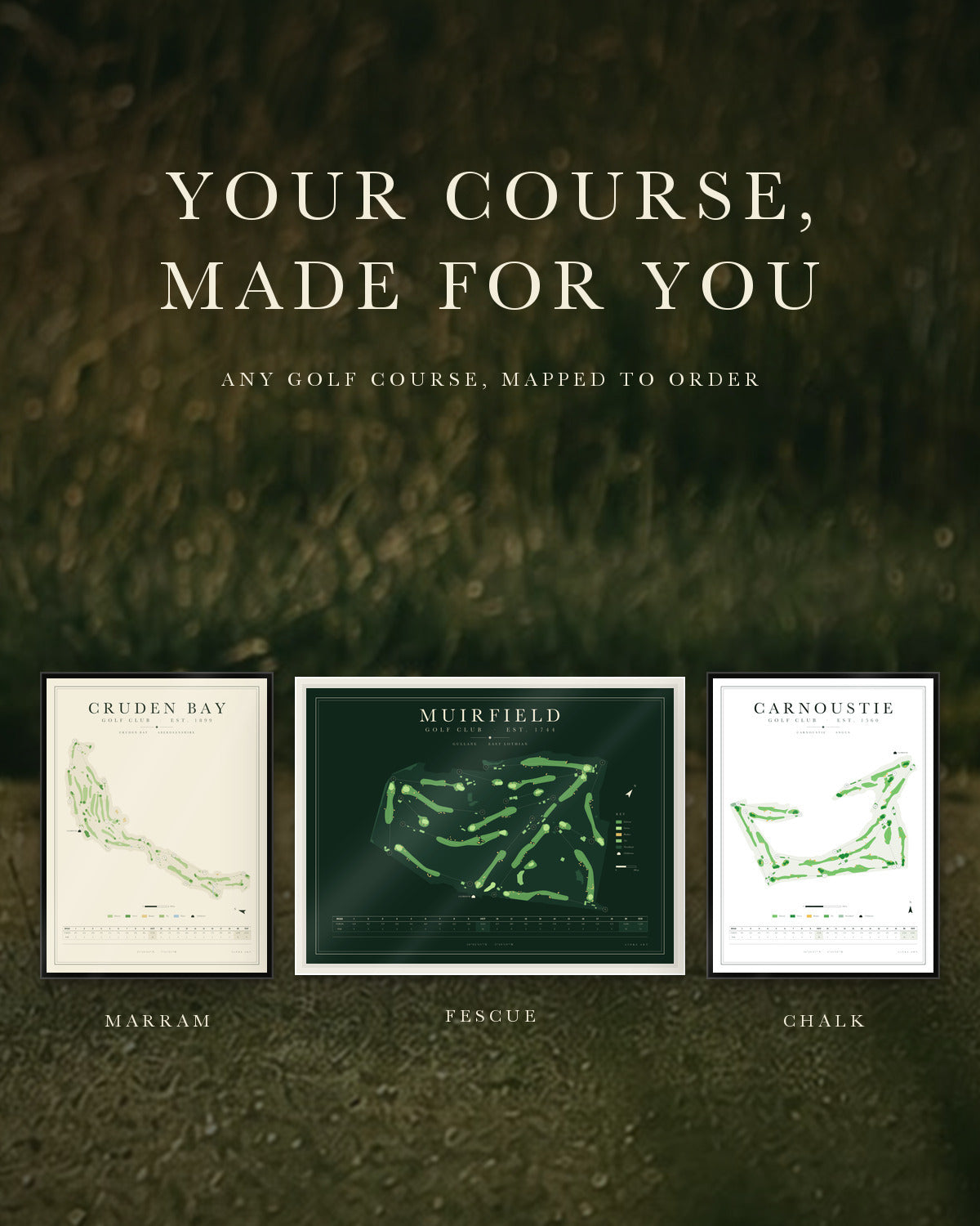 Your course, made for you: custom golf course map in Marram, Fescue and Chalk styles