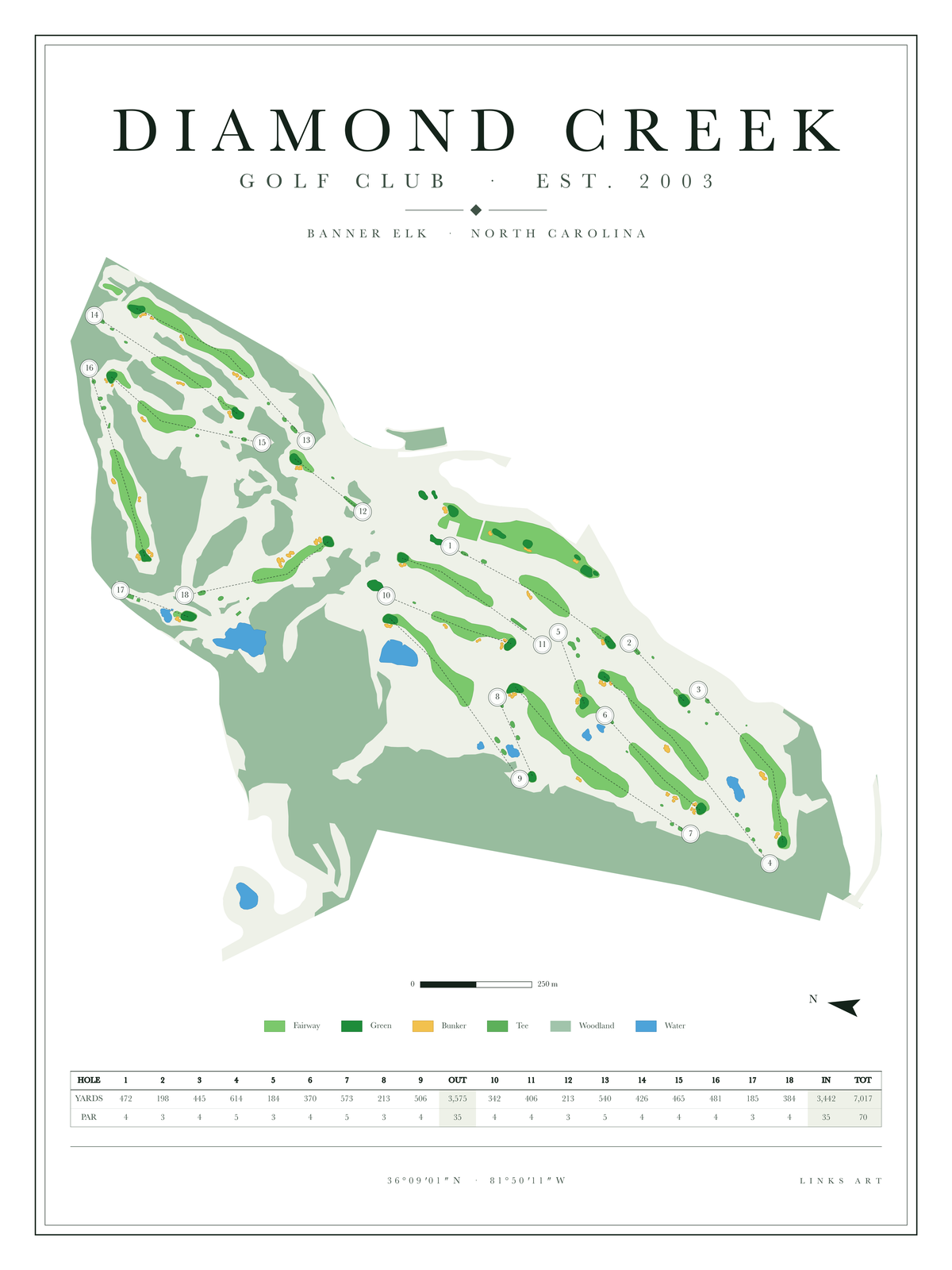 Diamond Creek golf course map poster, Chalk, portrait