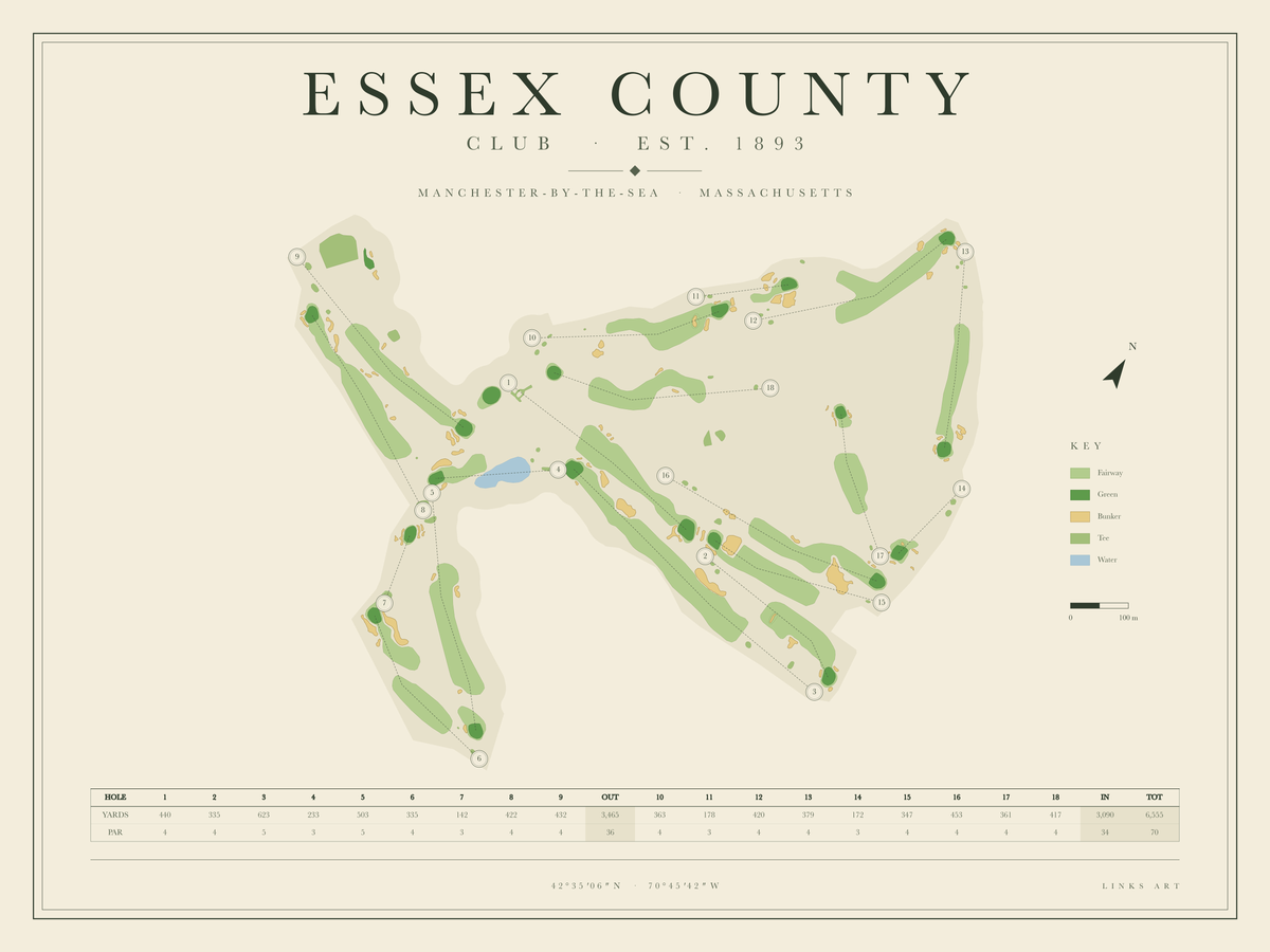 Essex County golf course map poster, landscape