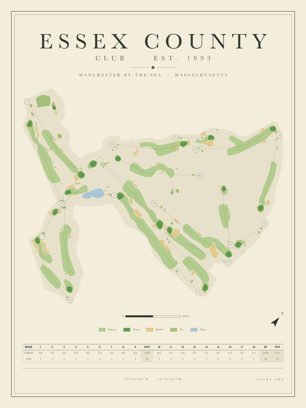 Essex County golf course map poster, portrait
