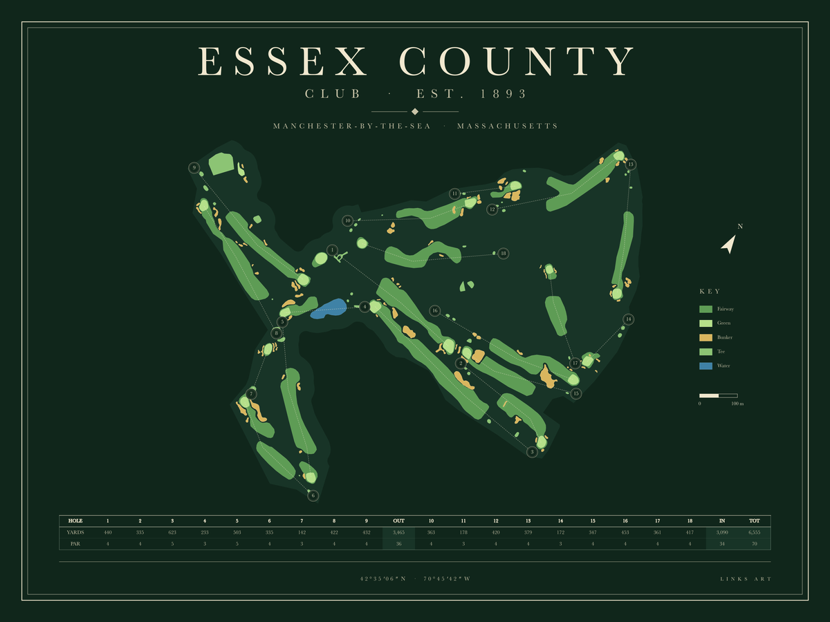 Essex County golf course map poster, Fescue, landscape