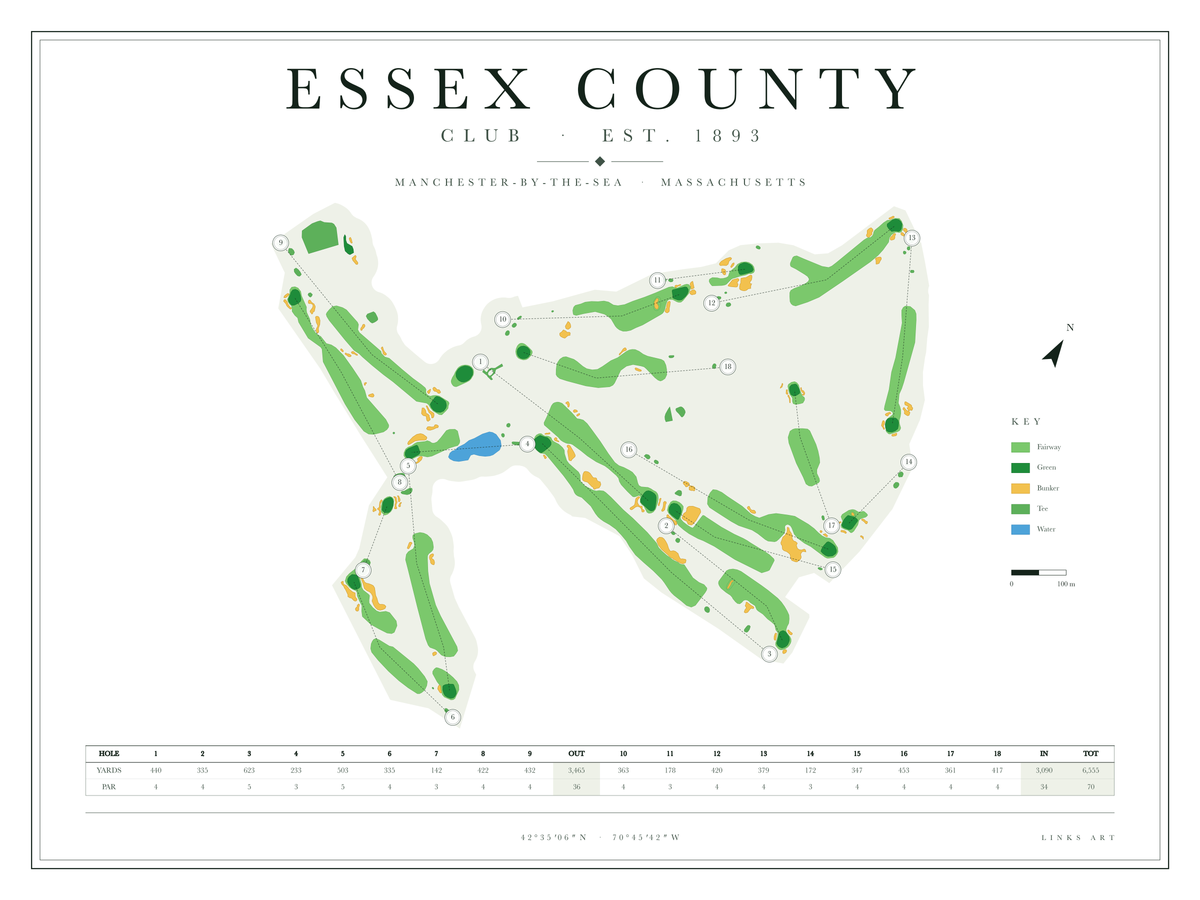 Essex County golf course map poster, Chalk, landscape