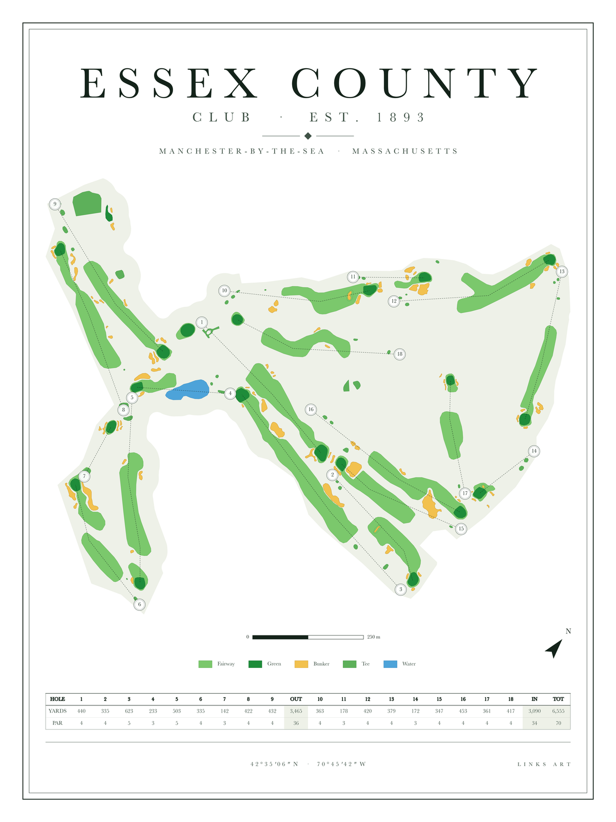 Essex County golf course map poster, Chalk, portrait