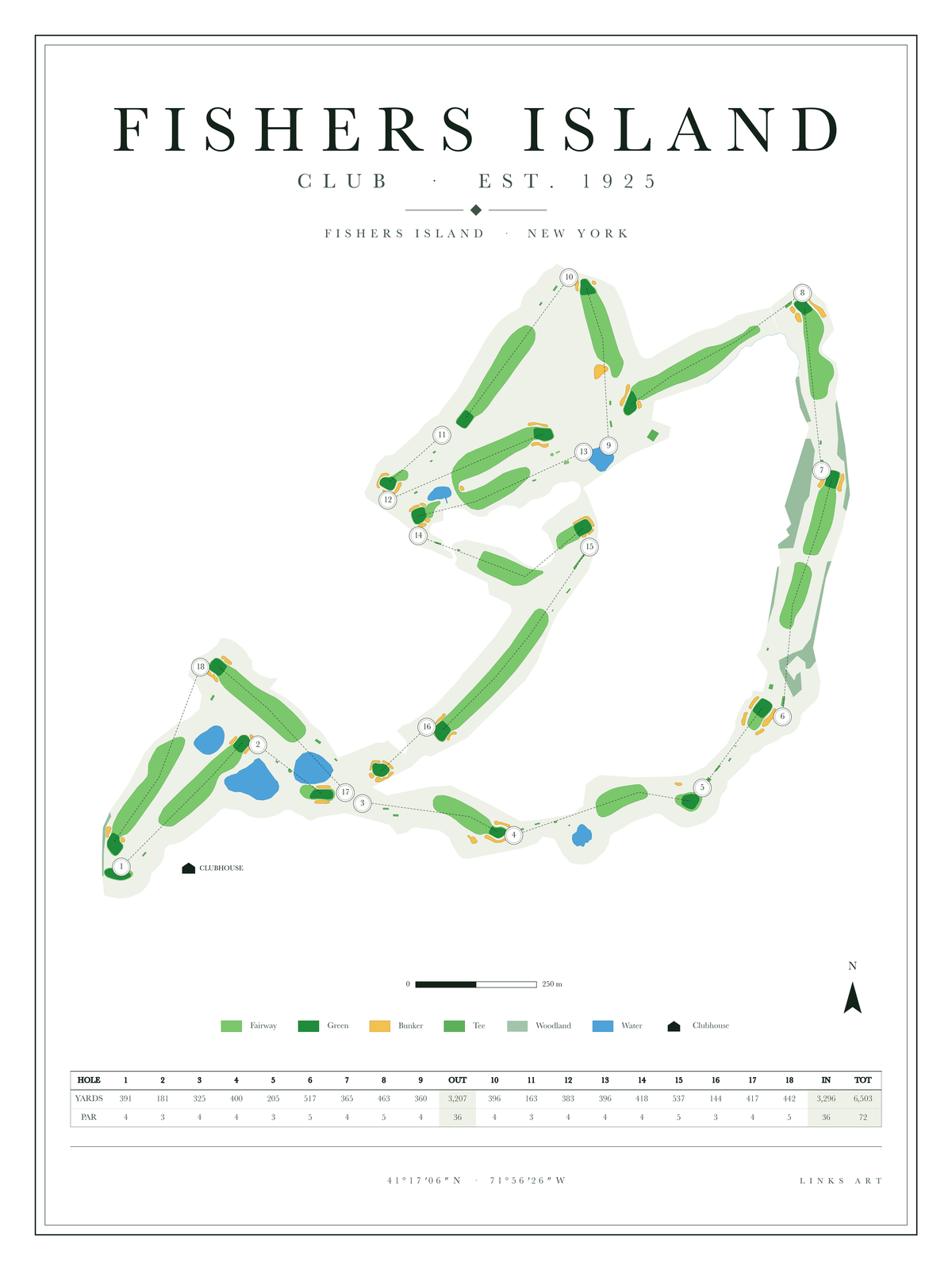 Fishers Island golf course map poster, Chalk, portrait