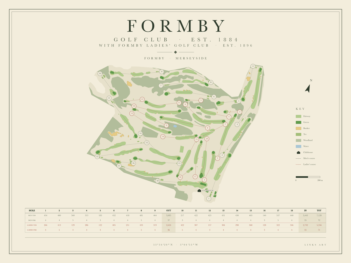 Formby golf course map poster, landscape