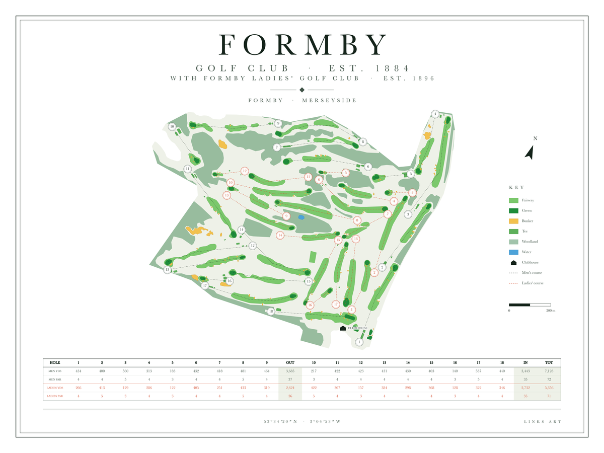 Formby golf course map poster, Chalk, landscape