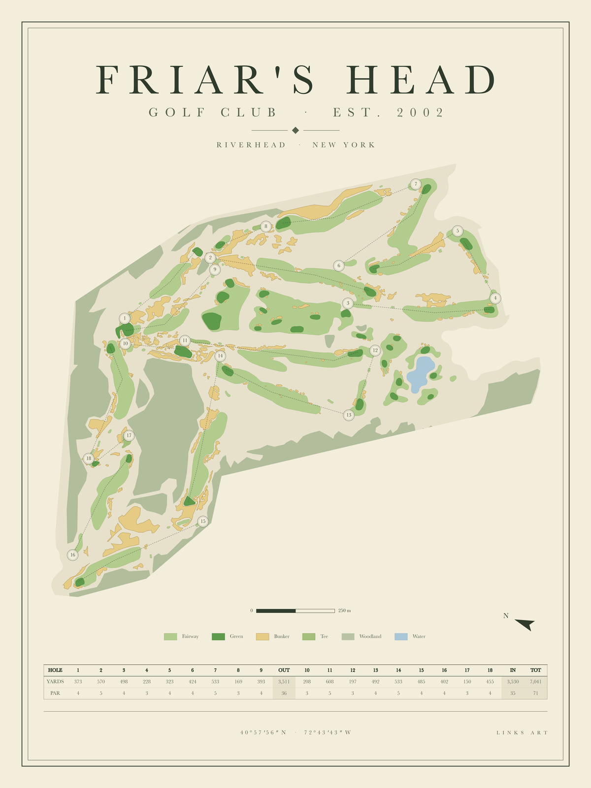 Friar's Head golf course map poster, portrait