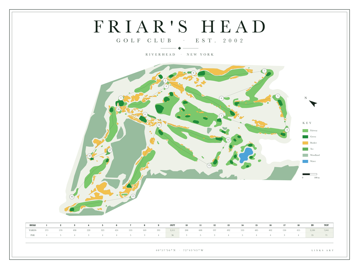 Friar's Head golf course map poster, Chalk, landscape
