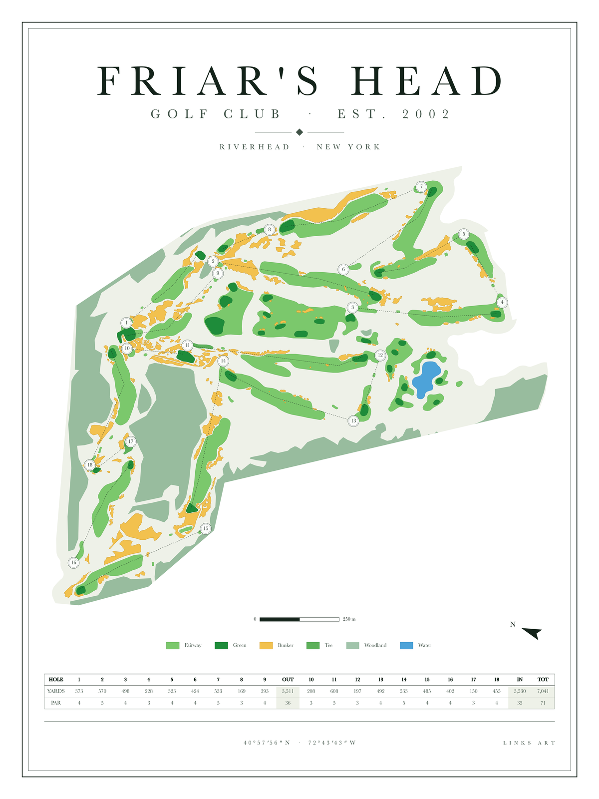 Friar's Head golf course map poster, Chalk, portrait