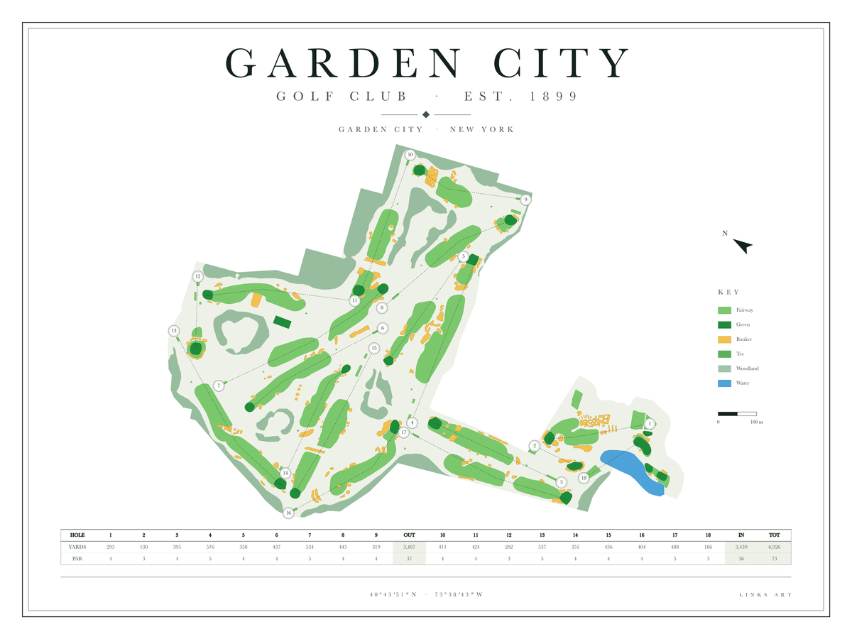 Garden City golf course map poster, Chalk, landscape