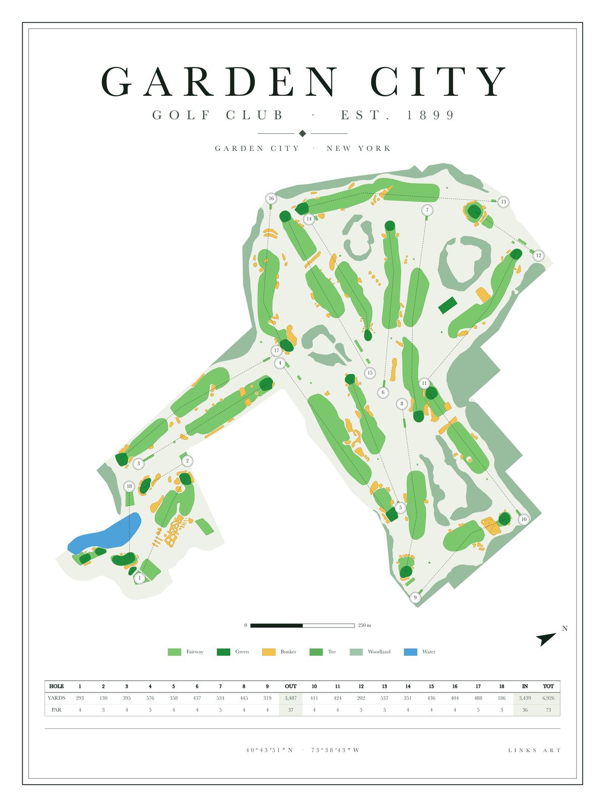 Garden City golf course map poster, Chalk, portrait