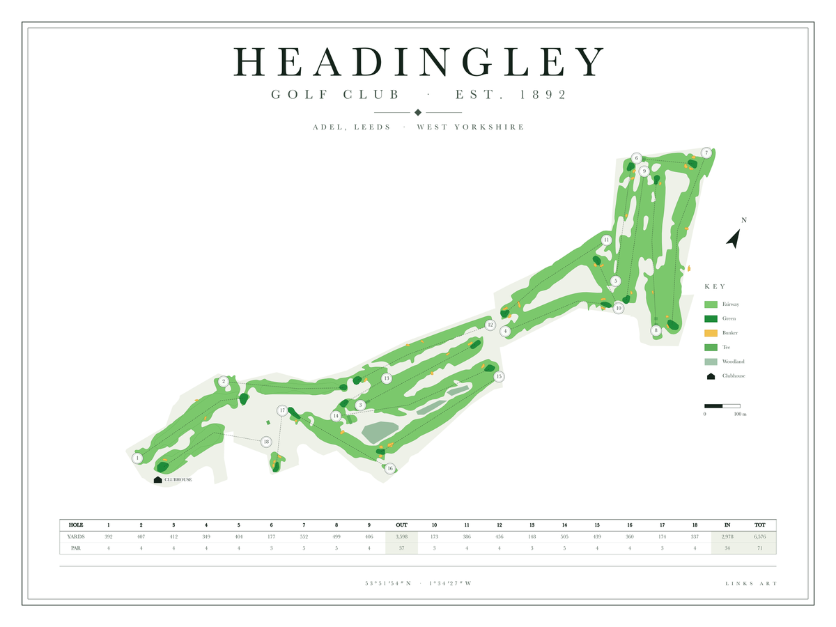 Headingley golf course map poster, Chalk, landscape