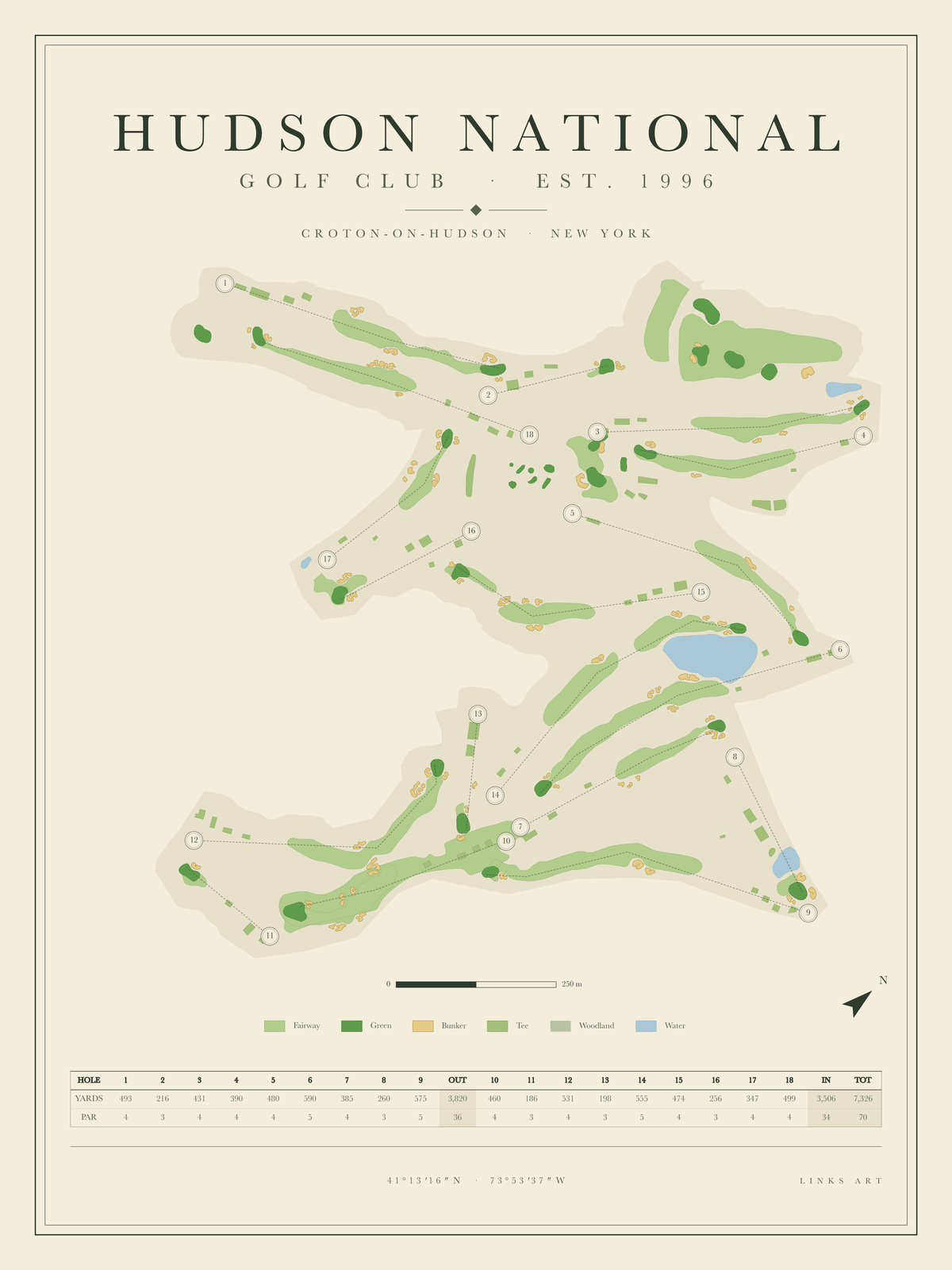 Hudson National golf course map poster, portrait