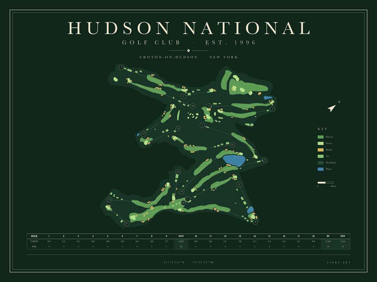 Hudson National golf course map poster, Fescue, landscape